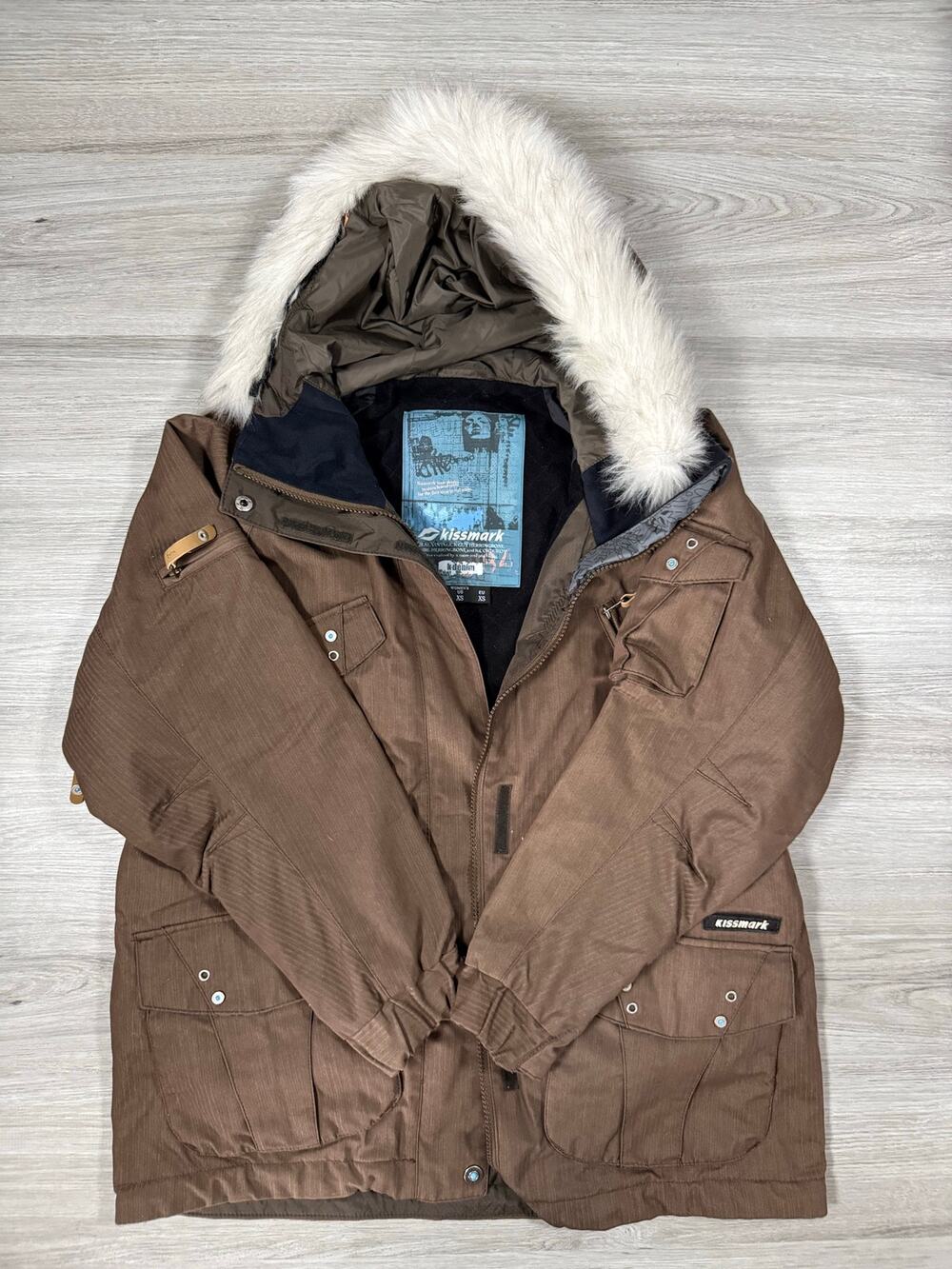 VTG Kissmark Brown Snowboard Jacket Women's
US XS Faux Fur Hood Gorpcore Y2K